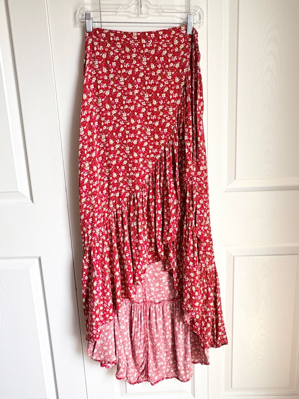 Wrap Around Skirt Boho Ruffle Floral Print Midi Skirt Summer Beach Pool Size XL